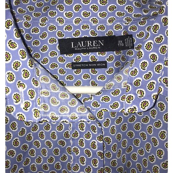 Ralph Lauren Top Size 2X Button Down Shirt Stretch Non iron Paisley Pattern Blue - Picture 4 of 5
